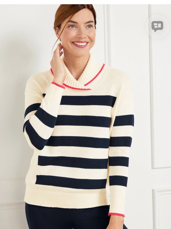 Talbots Sweaters - T by Talbots Cream and Navy Striped Cowl Sweater with Pink Trim NWT sz XL